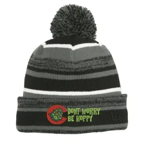 Don't Worry Be Hoppy  -  Chunky Pom Pom Beanie - Black Graphite