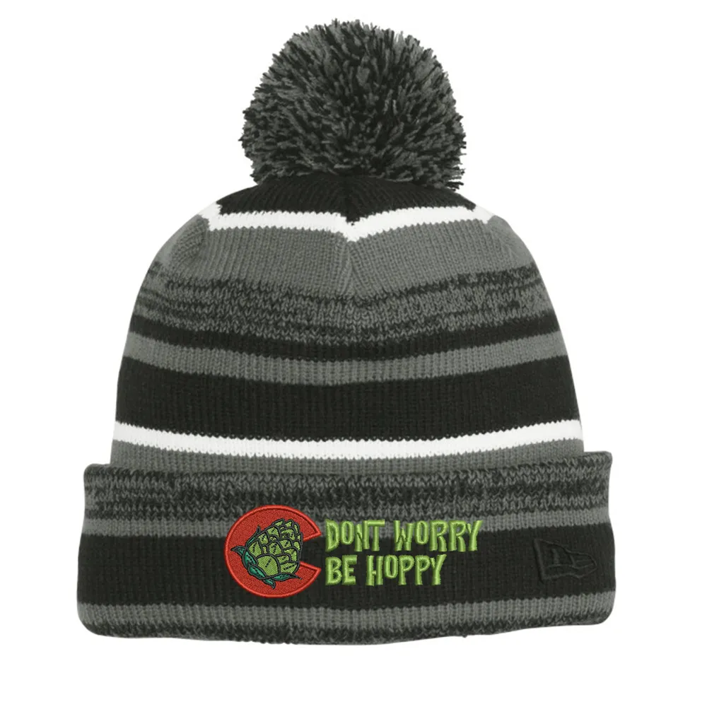 Don't Worry Be Hoppy  -  Chunky Pom Pom Beanie - Black Graphite