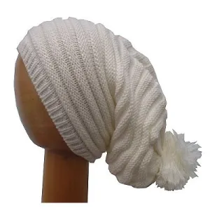 Dreadz Ribbed Slouchy Bobble Beanie Hat (Cream)