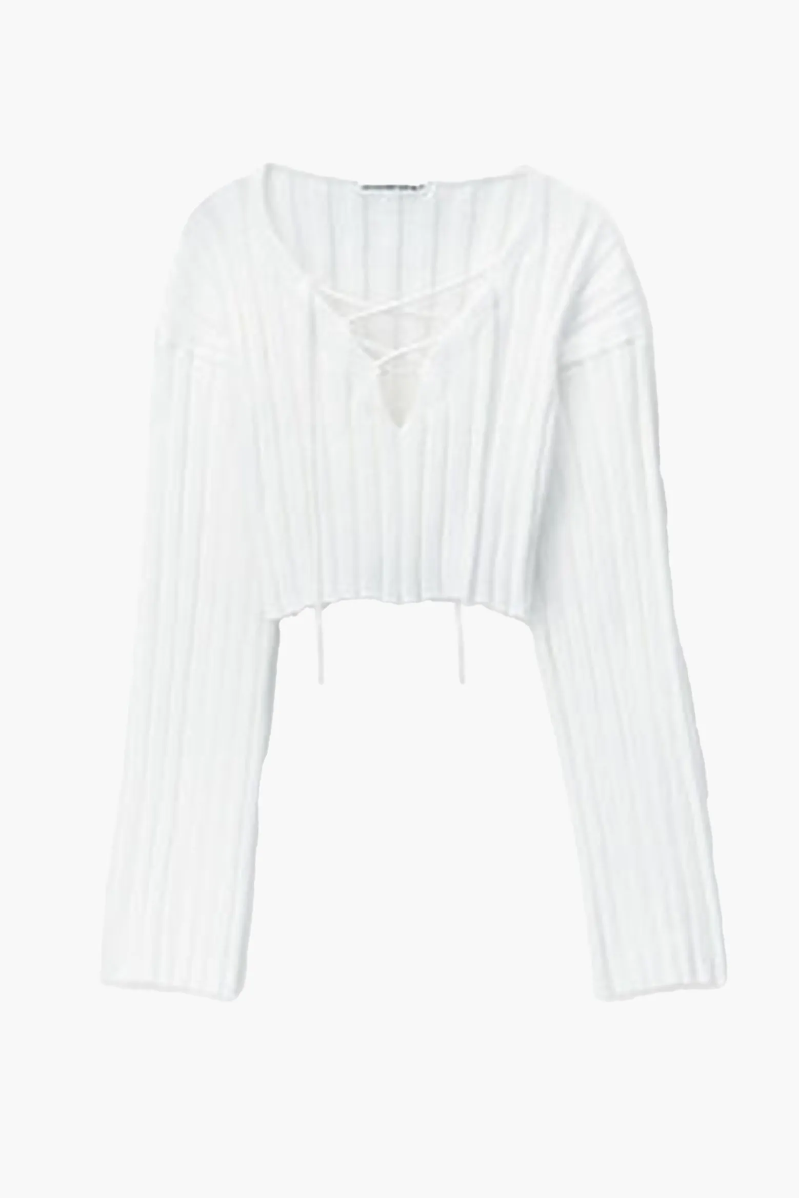 DROP SHOULDER CROPPED LS PULLOVER W/ LACING DETAIL