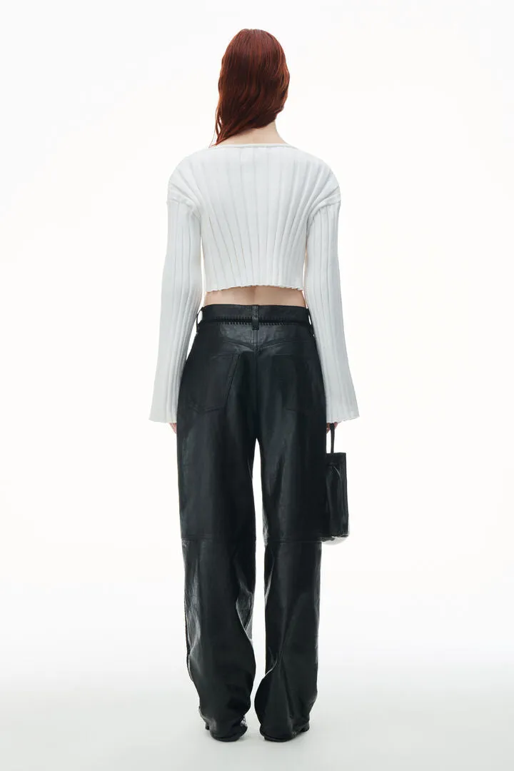 DROP SHOULDER CROPPED LS PULLOVER W/ LACING DETAIL