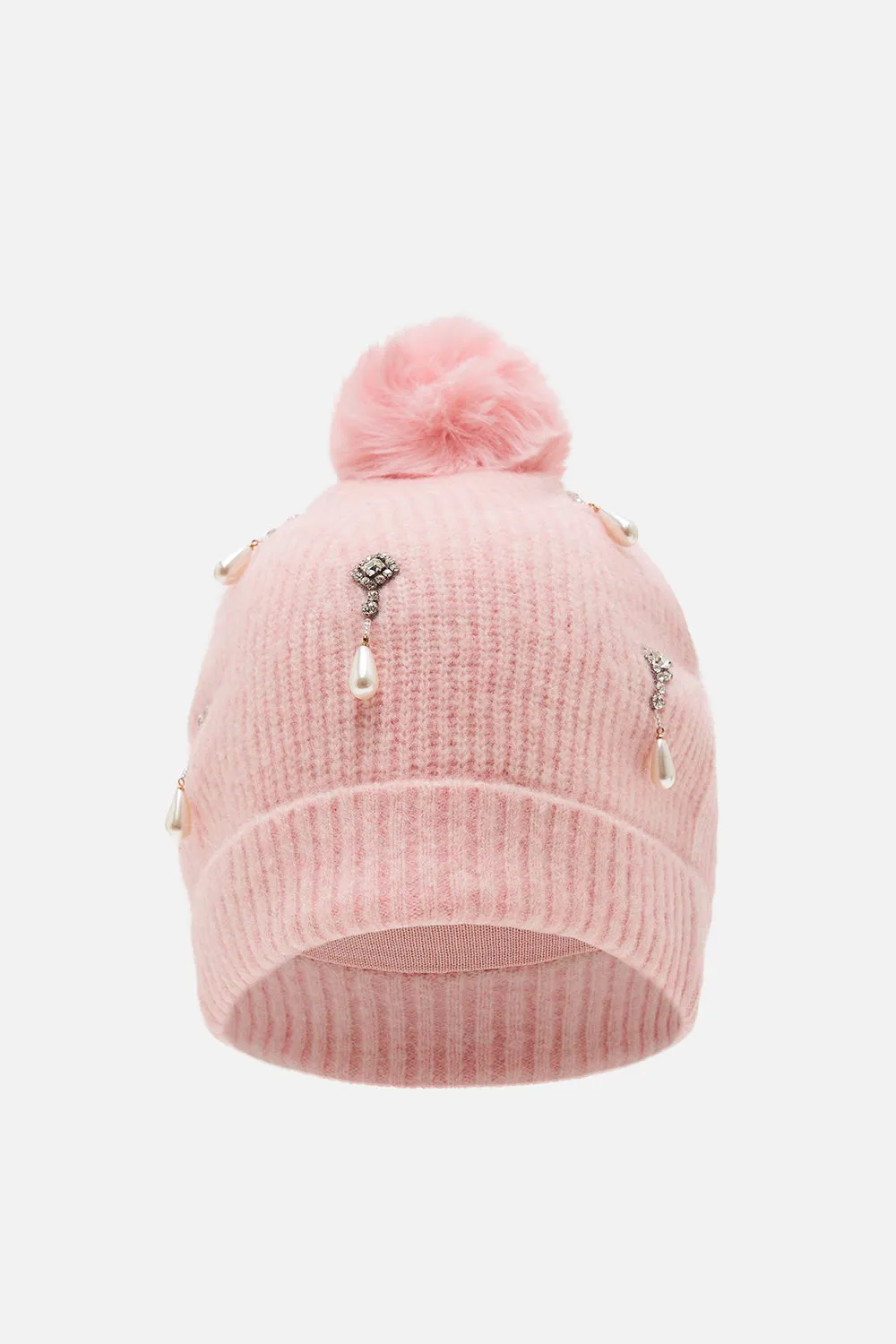 EMBELLISHED BEANIE SOLID PINK