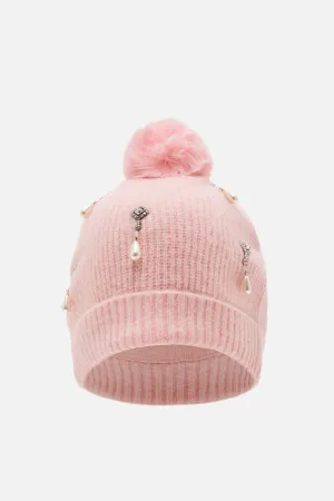 EMBELLISHED BEANIE SOLID PINK