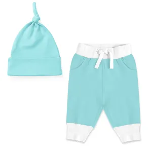 Endanzoo Matching Organic Cuff Pant & Knotted Beanie - Aqua