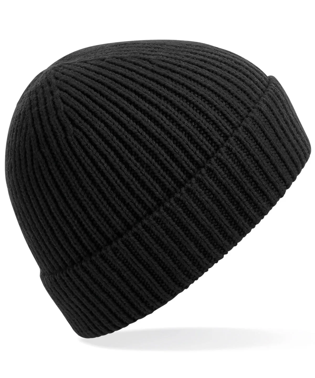 Engineered knit ribbed beanie | Black
