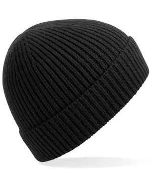 Engineered knit ribbed beanie | Black