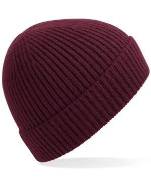 Engineered knit ribbed beanie | Burgundy