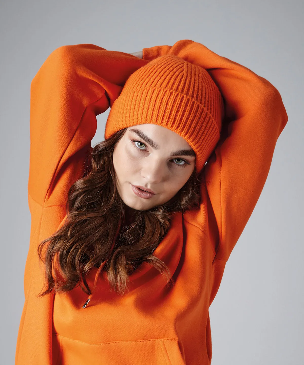 Engineered knit ribbed beanie | Orange