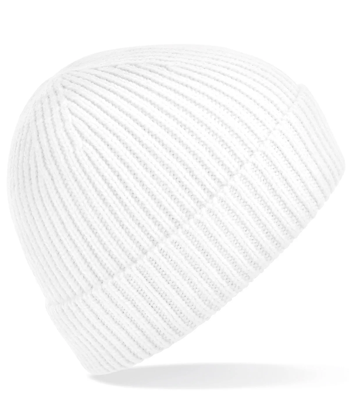 Engineered knit ribbed beanie | White