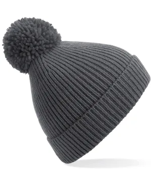 Engineered knit ribbed pom pom beanie | Graphite Grey