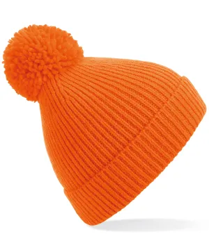 Engineered knit ribbed pom pom beanie | Orange