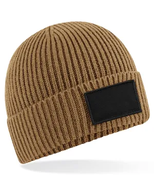 Fashion patch beanie | Biscuit/Black