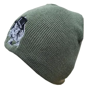 Fat Skeleton ™ 3D Embroidered Top Hat Skull logo Olive green beanie
