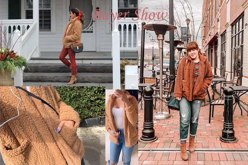 Faux Fur Coat Warm Soft Zipper Jacket Plush Overcoat Pocket