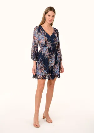 Floral Lurex Long Sleeve Button Front Mini Dress