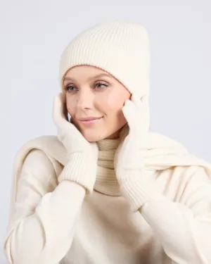 Foxford White Ribbed Cashmere Beanie