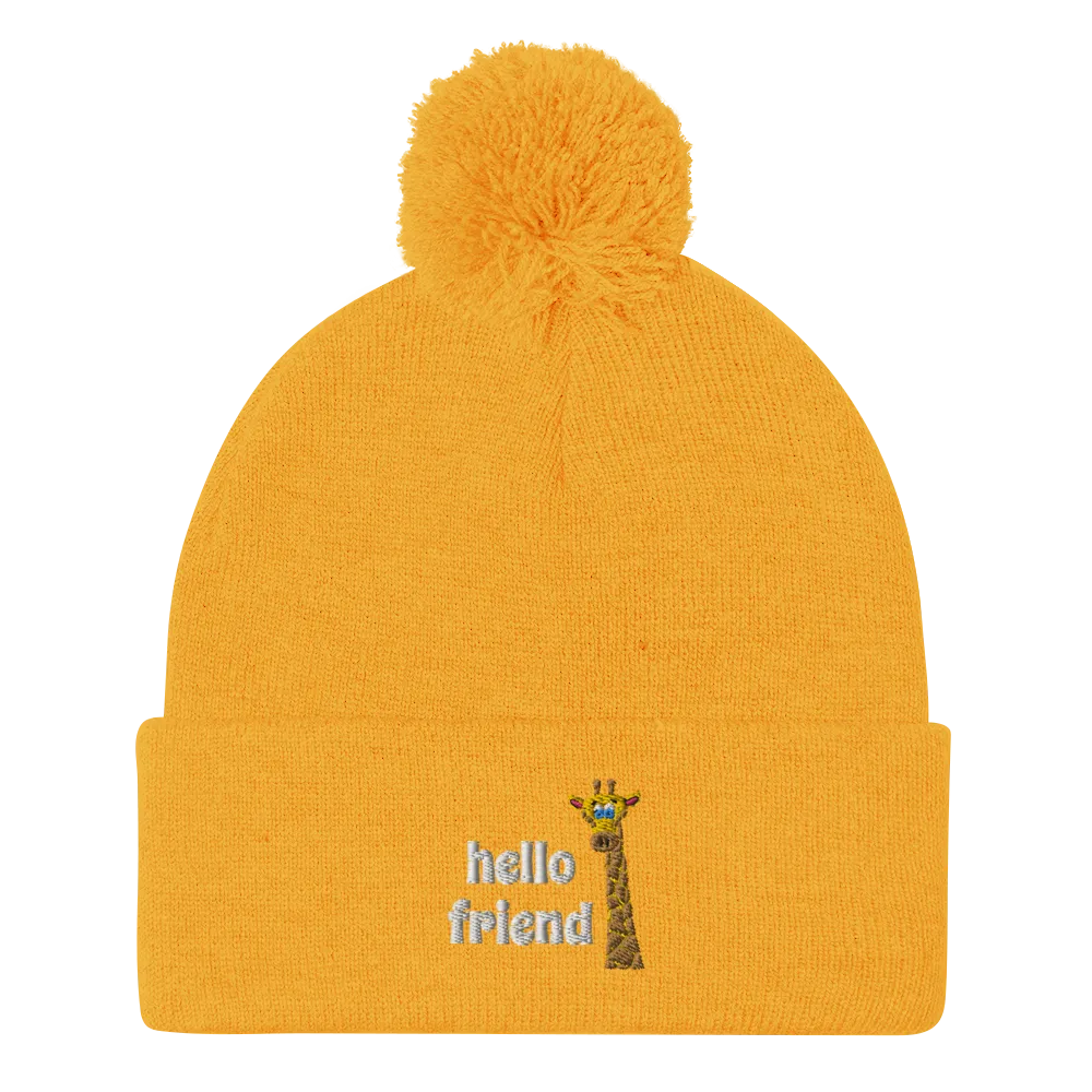 Friendly Giraffe Beanie with Pom Pom (Adult)