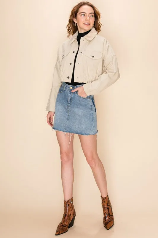 Fur-get About It Fur Lined Crop Jacket - Beige