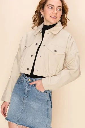 Fur-get About It Fur Lined Crop Jacket - Beige
