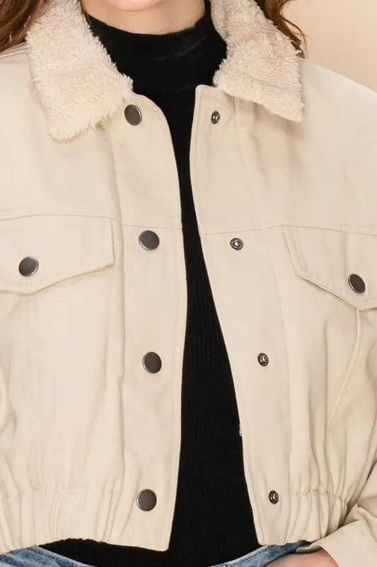 Fur-get About It Fur Lined Crop Jacket - Beige