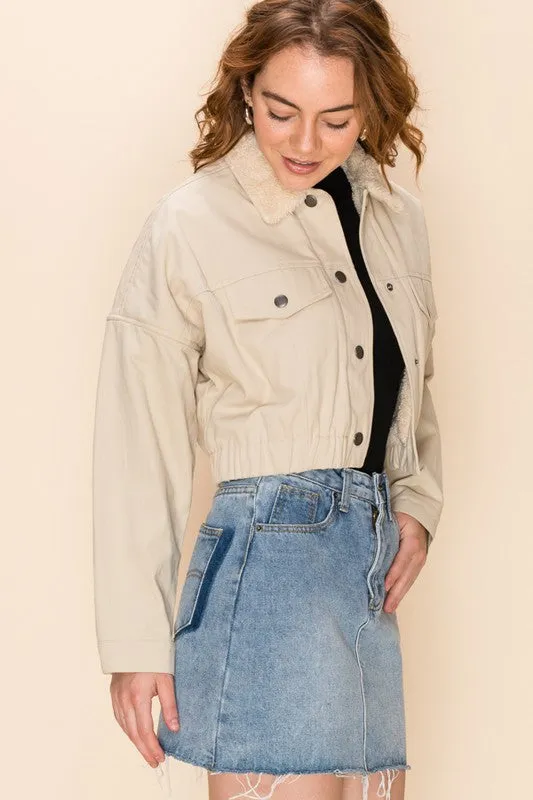 Fur-get About It Fur Lined Crop Jacket - Beige