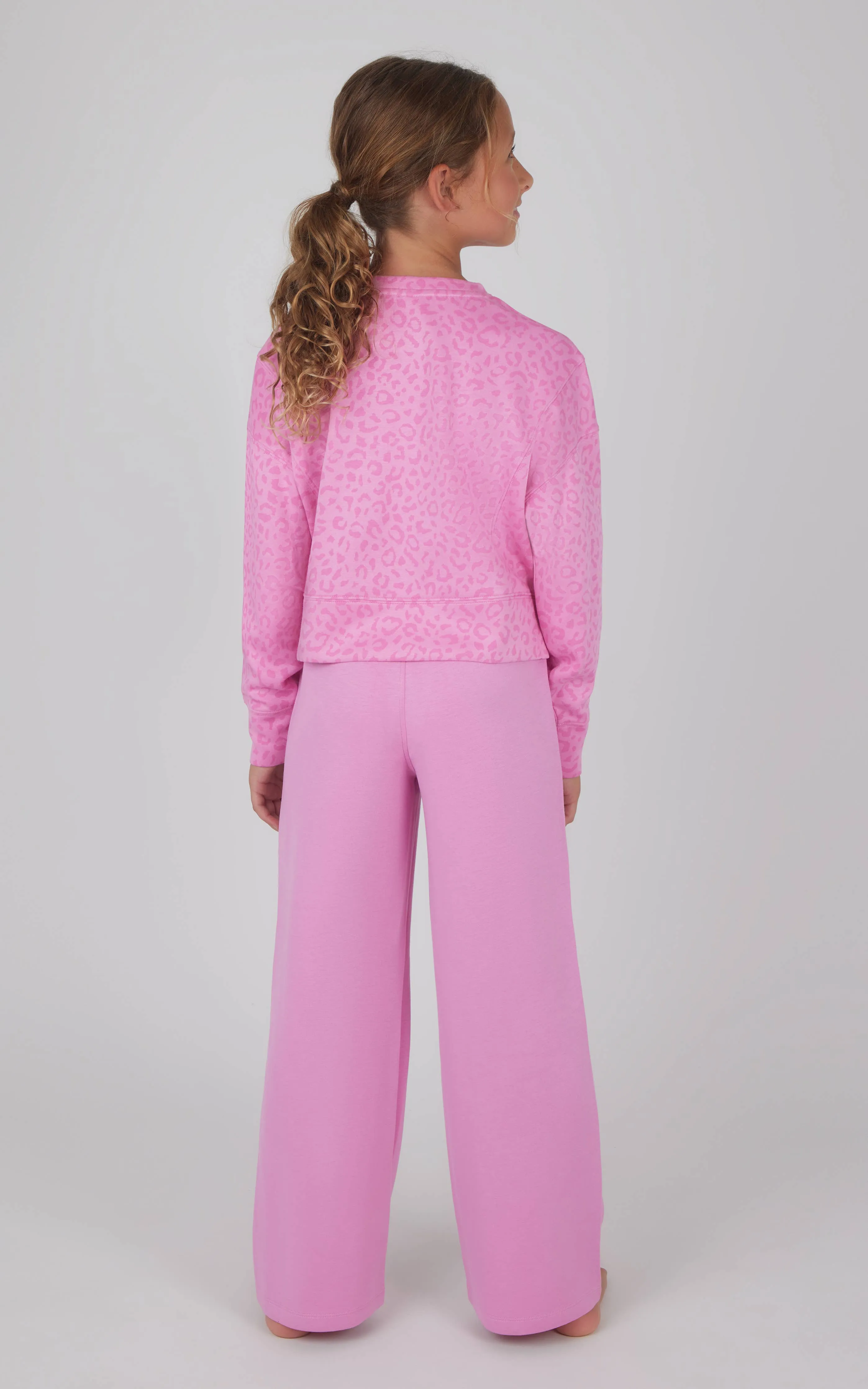 Girls Scuba Crew Pullover and Pants Set - Graphic Leopard Moonlite Mauve