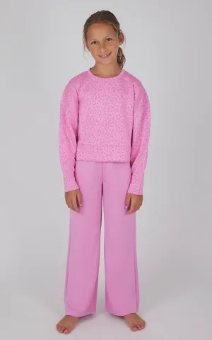 Girls Scuba Crew Pullover and Pants Set - Graphic Leopard Moonlite Mauve
