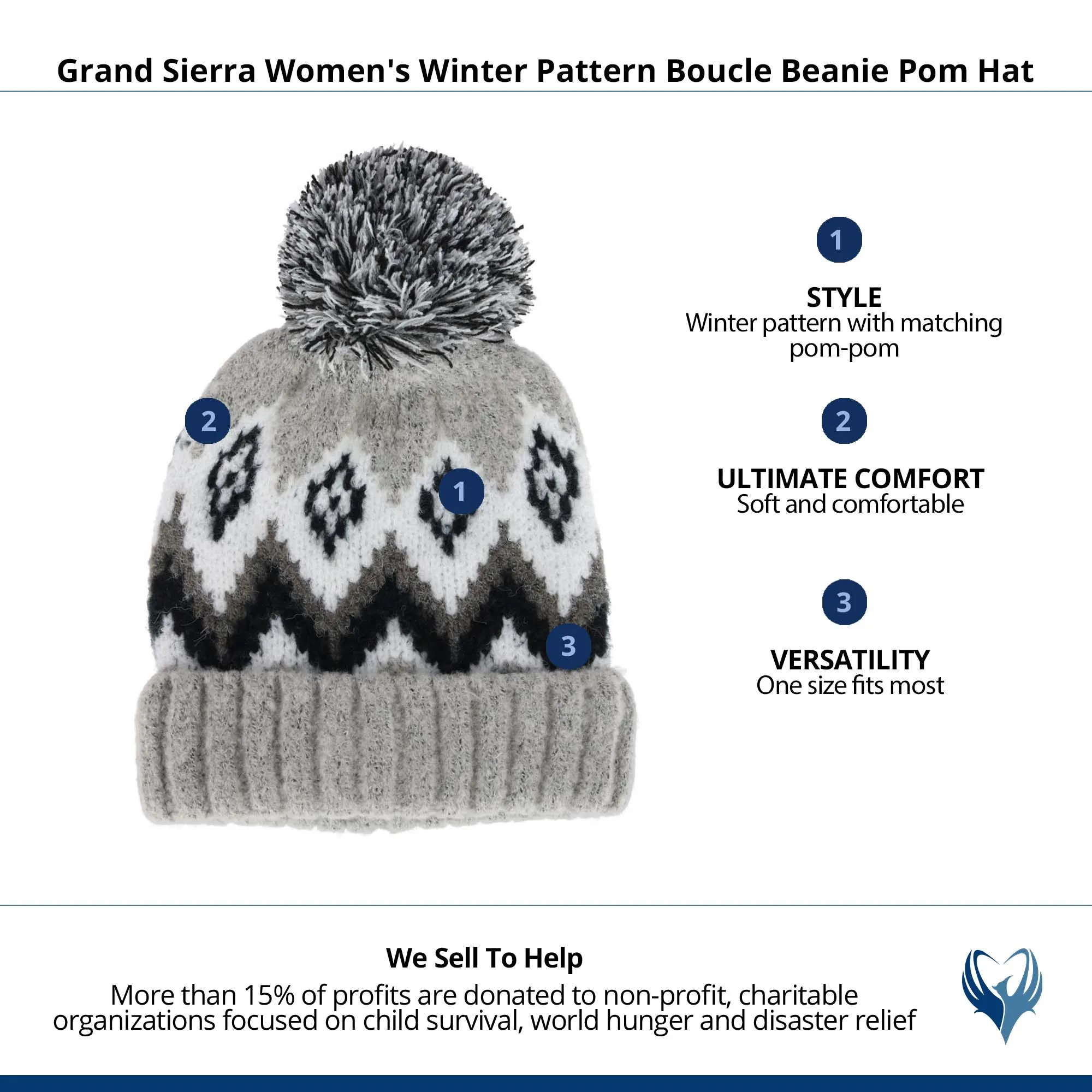 Grand Sierra Women's Winter Pattern Boucle Beanie Pom Hat
