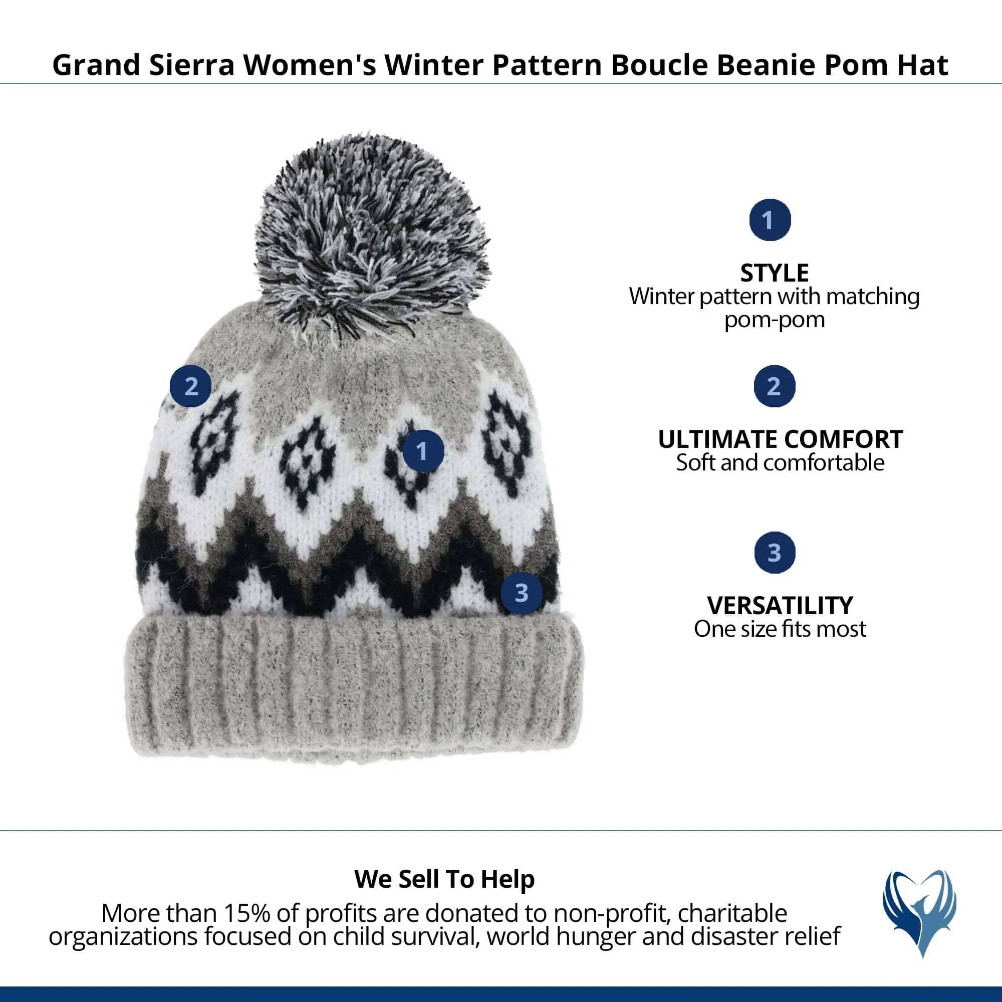 Grand Sierra Women's Winter Pattern Boucle Beanie Pom Hat