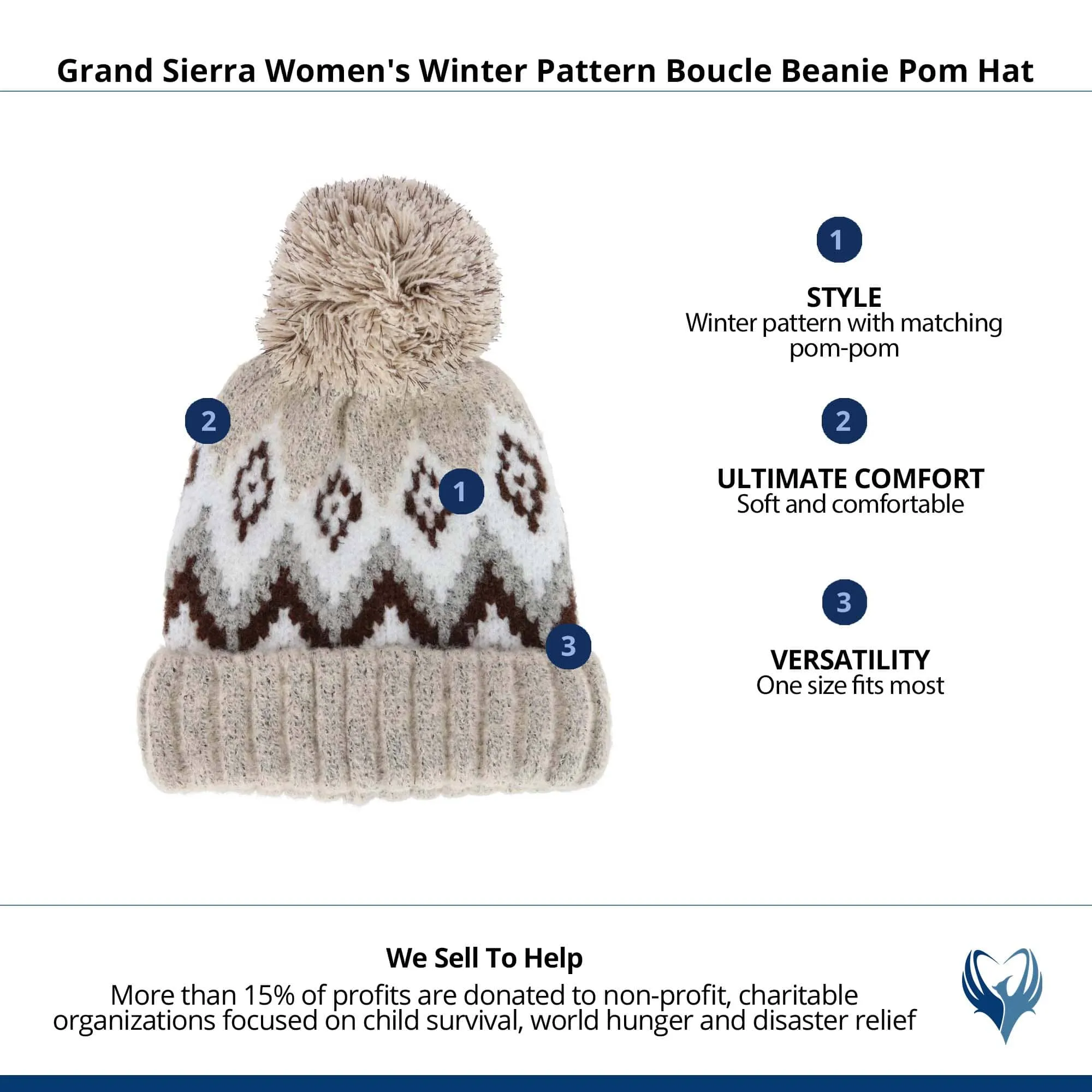 Grand Sierra Women's Winter Pattern Boucle Beanie Pom Hat