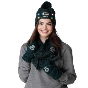 Green Bay Packers NFL Womens Glitter Knit Cold Weather Set