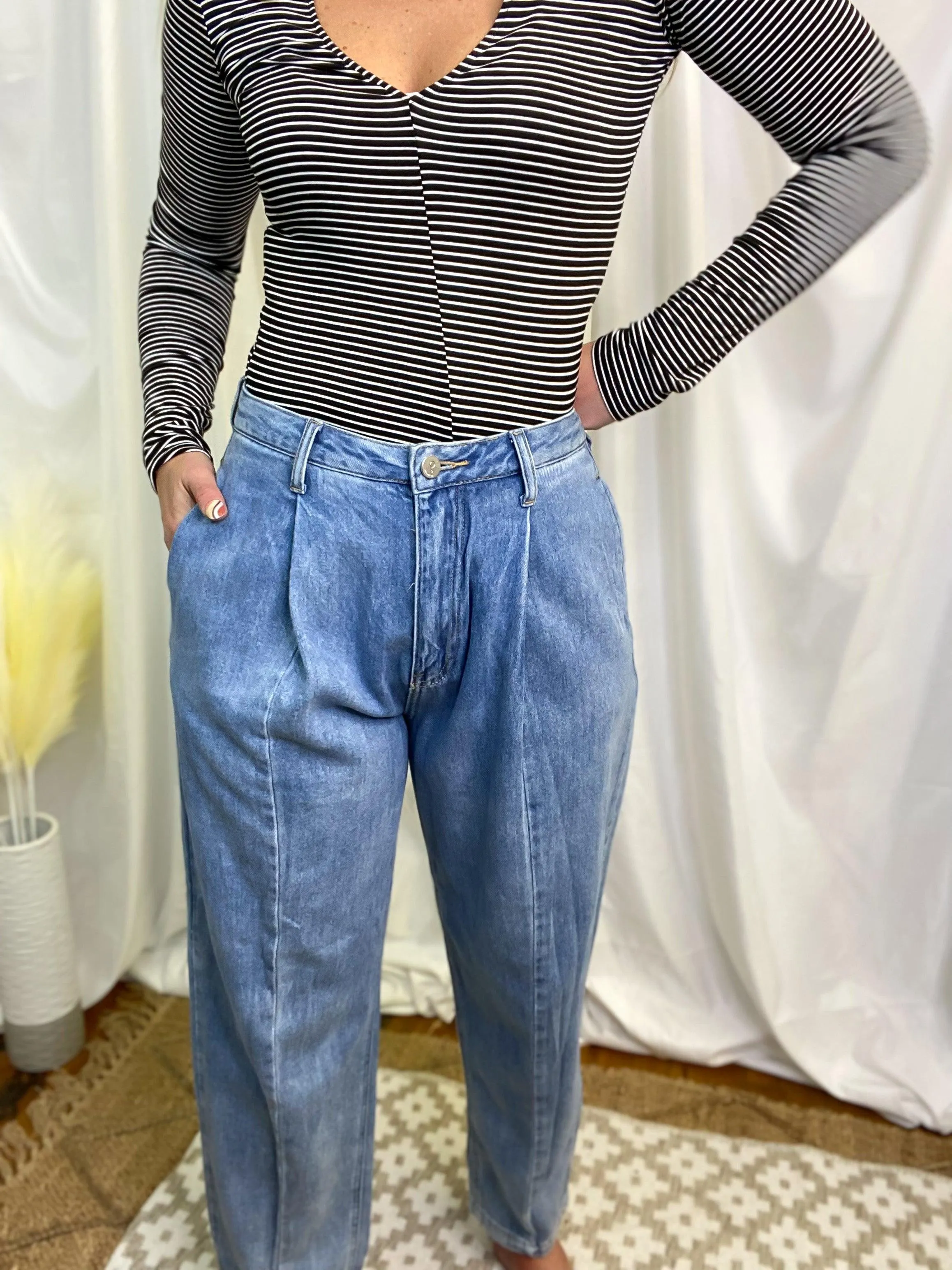 High Waist Slouch Front Seam Jeans