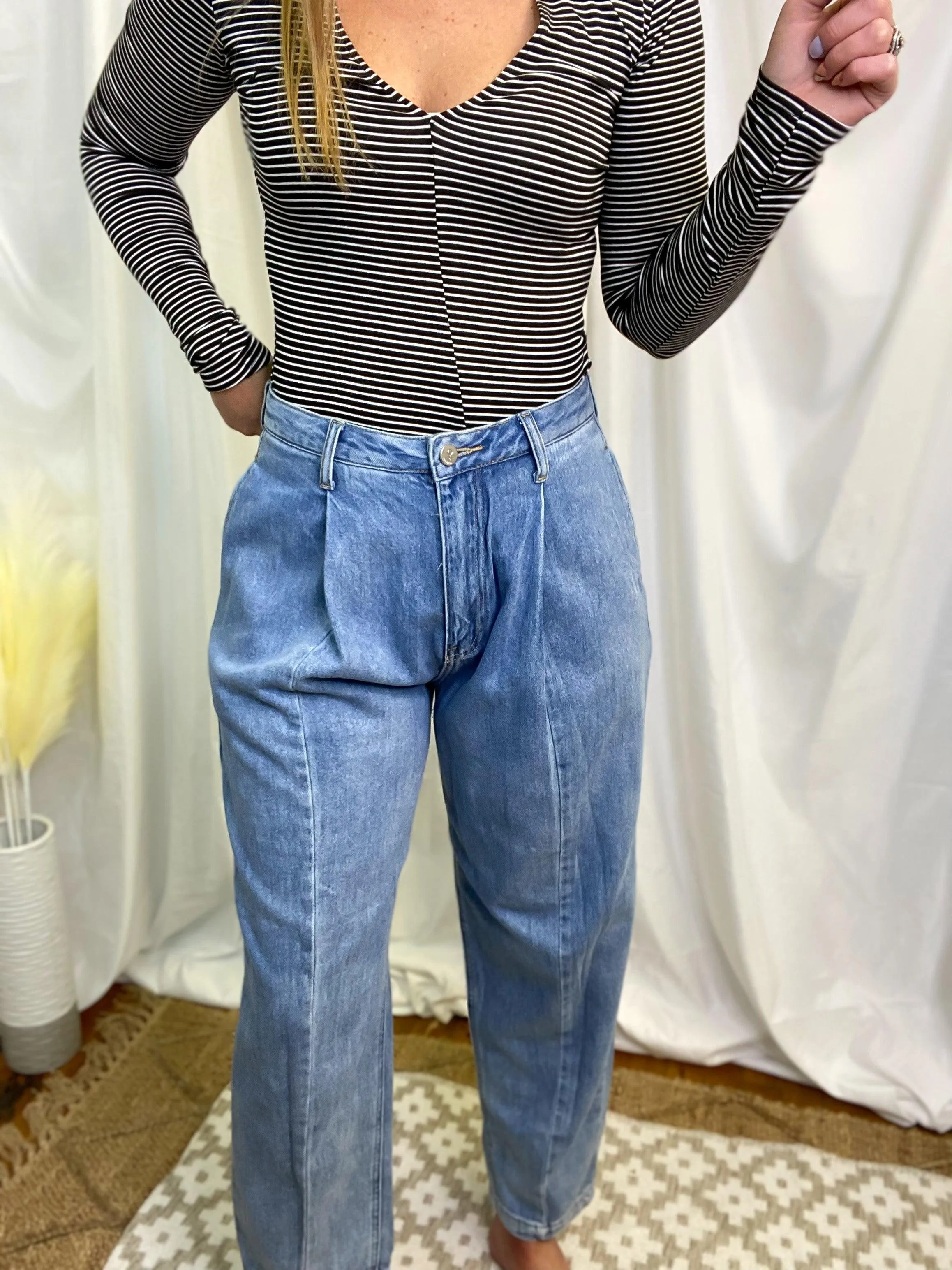 High Waist Slouch Front Seam Jeans