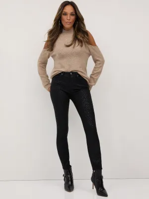 High-Waisted Leopard-Coated Super-Skinny Jeans - Black