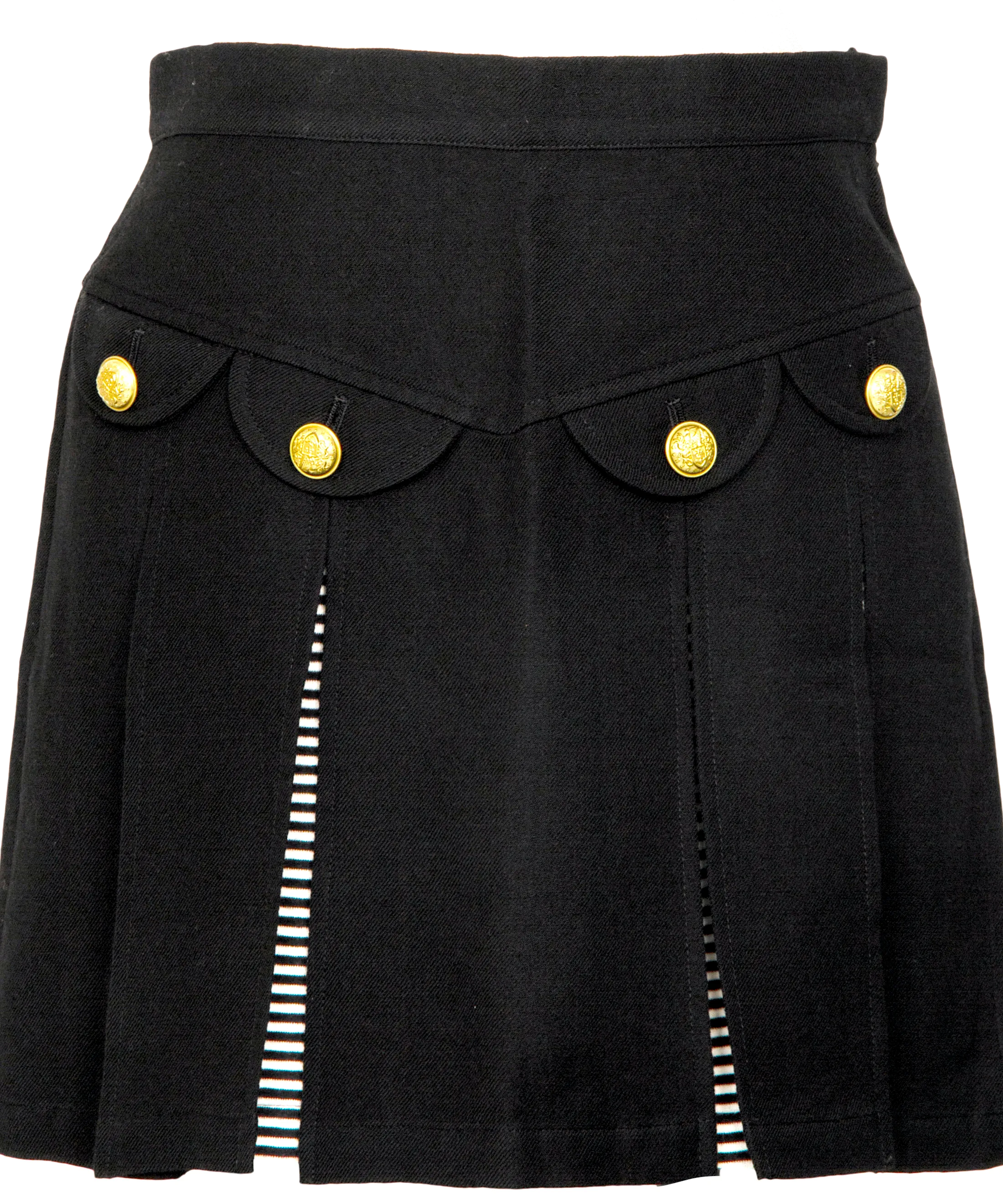 ISSEY MIYAKE JAPAN. sunaokuwahara Black Wool Linen Stripe Layered Pleats Mini Skirt