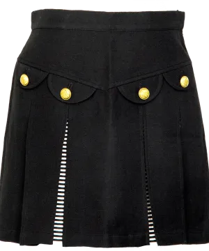 ISSEY MIYAKE JAPAN. sunaokuwahara Black Wool Linen Stripe Layered Pleats Mini Skirt