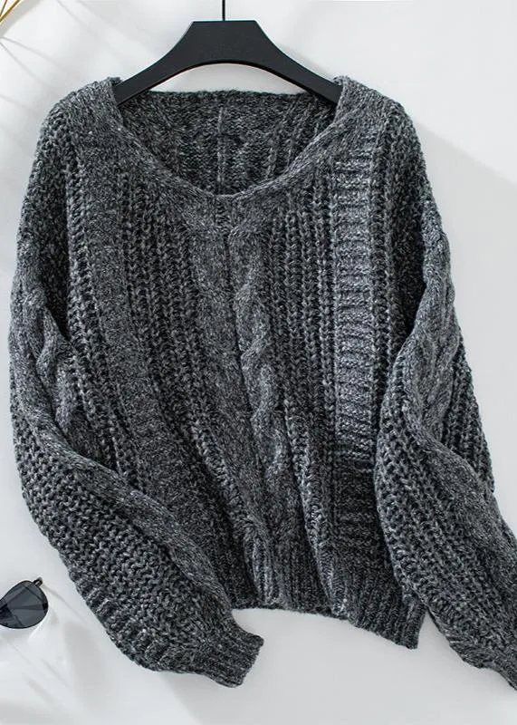 Ivyshape | Cable Knit Lantern Sleeve Sweater Soft Chunky Knit for Autumn/Winter