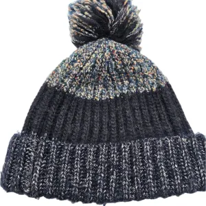 J Crew Wool Blend Winter Beanie Pom Pom Hat Blue and Gray