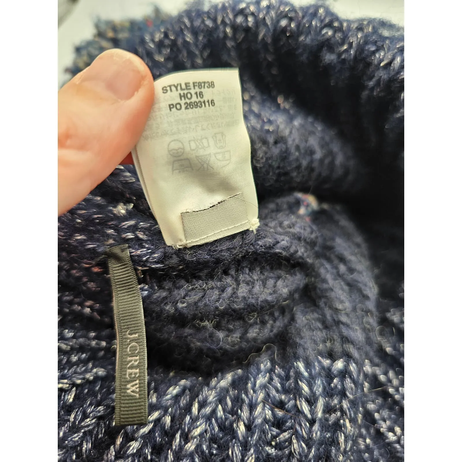 J Crew Wool Blend Winter Beanie Pom Pom Hat Blue and Gray