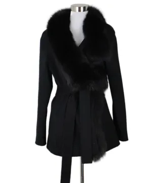 J. Mendel Black Cashmere Coat w/ Fox Trim sz 4