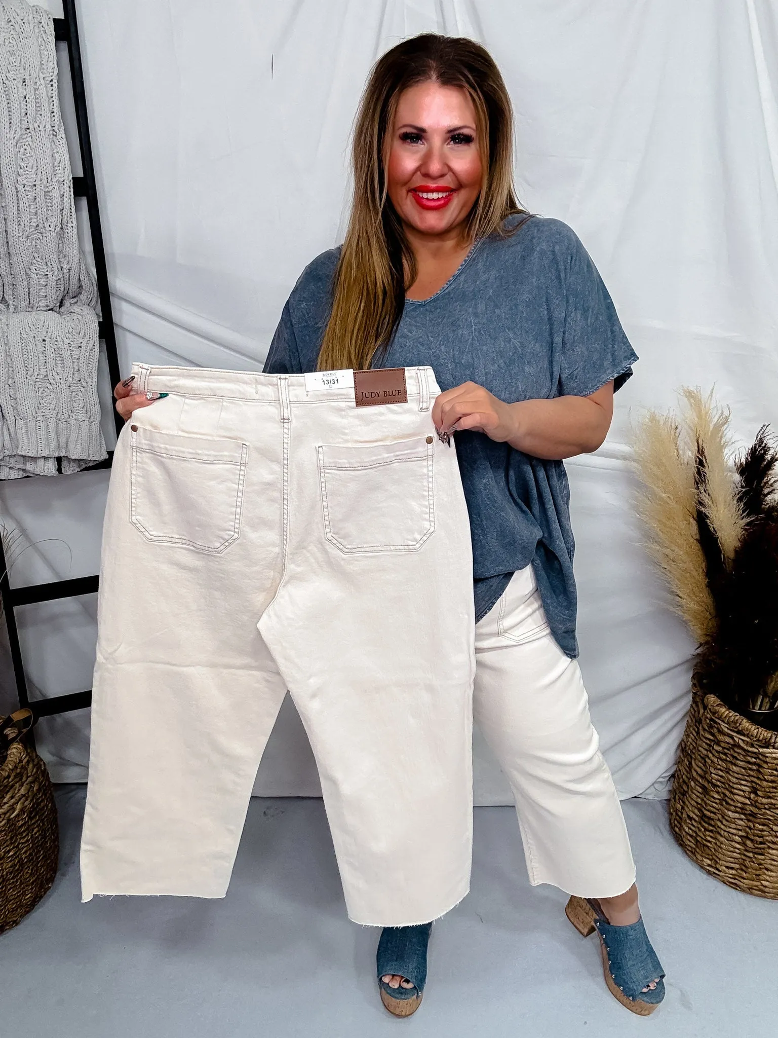 Judy Blue Vanilla Garment Dyed Crop Wide Leg Jeans