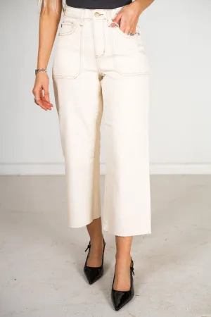 Judy Blue Vanilla Garment Dyed Crop Wide Leg Jeans