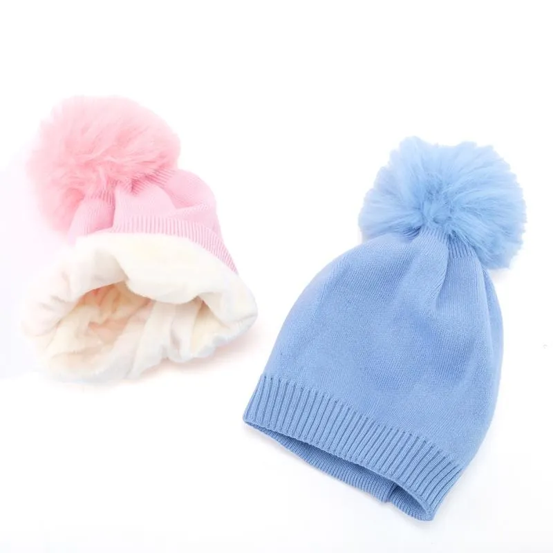 Kids Heat Control Beanie Soft Feel Thermal Lined Pom Pom