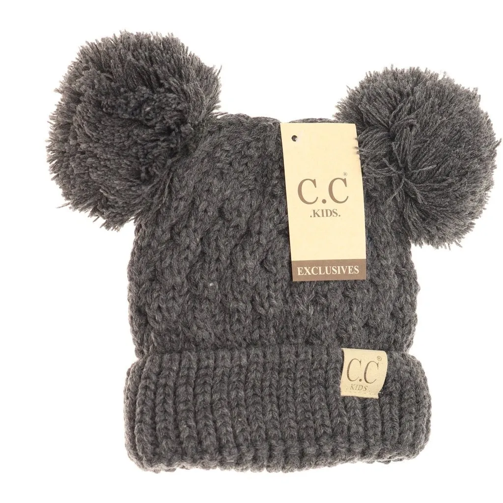 KIDS SOLID DOUBLE POM CC BEANIES