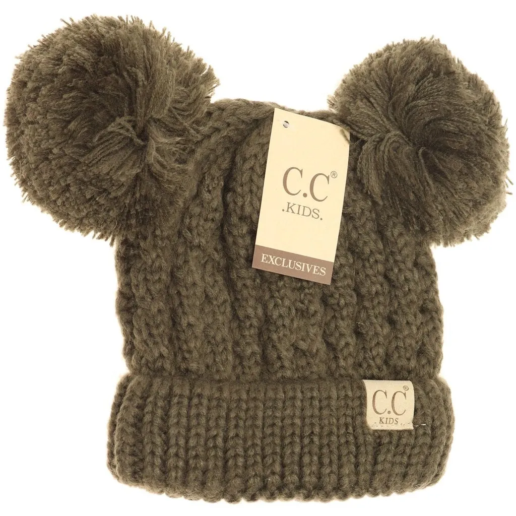KIDS SOLID DOUBLE POM CC BEANIES