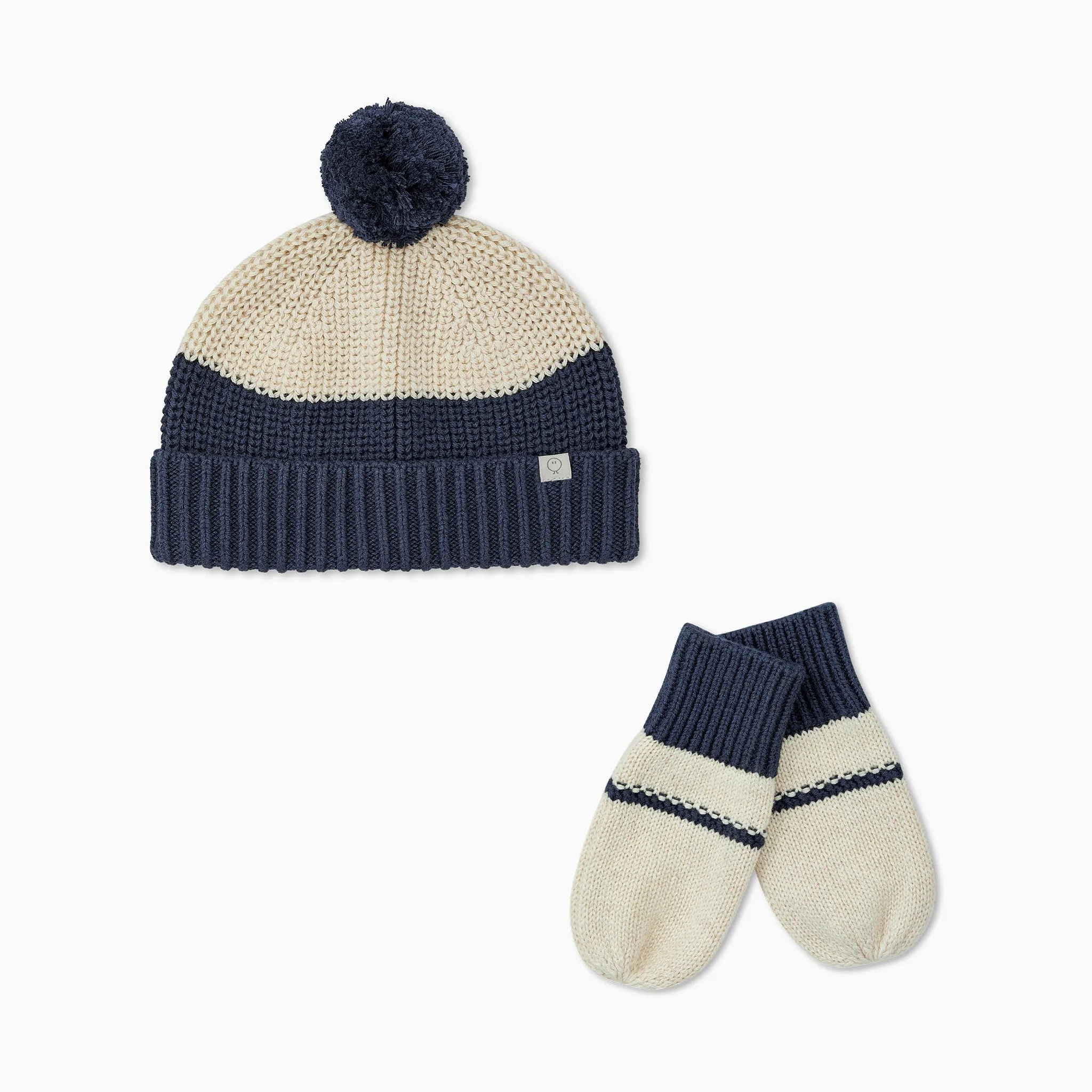 Knitted Colorblock Beanie & Mittens Set