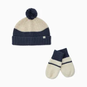 Knitted Colourblock Beanie & Mittens Set
