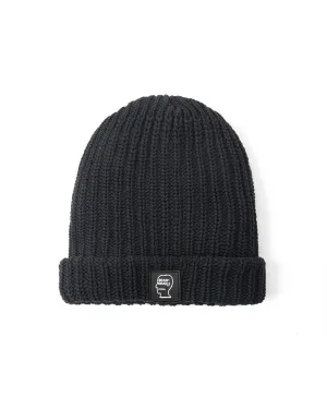 Knitted Logo Patch Beanie - Black