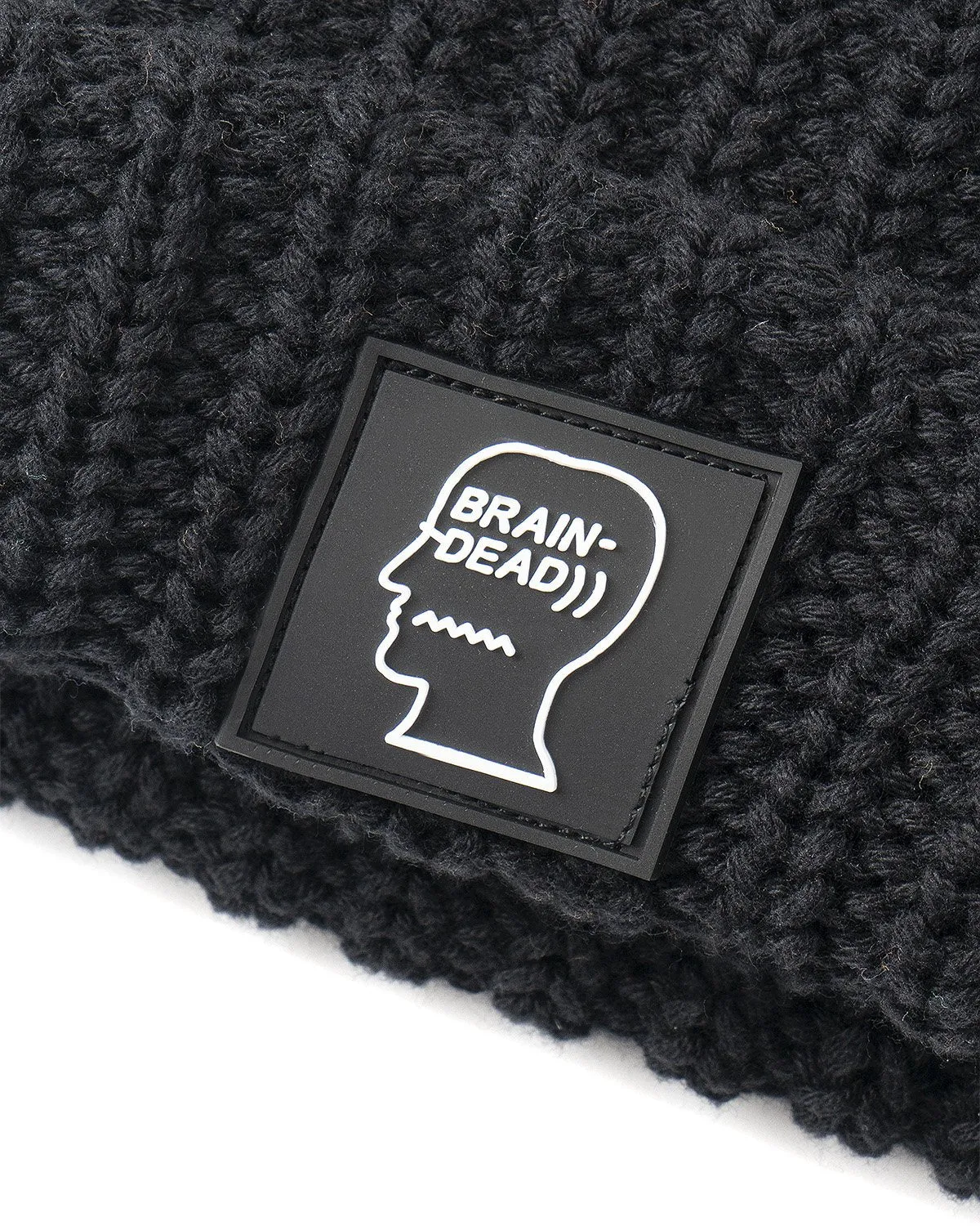 Knitted Logo Patch Beanie - Black