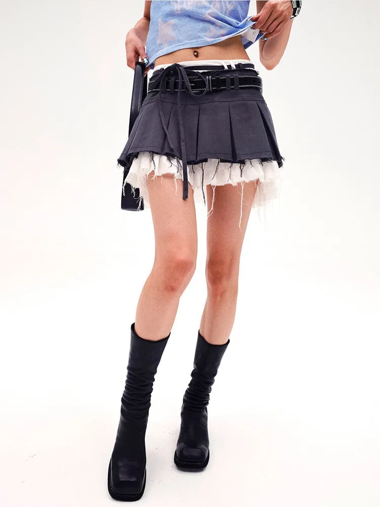 Layered Cut-Off Vintage Fancy Mini-Skirt